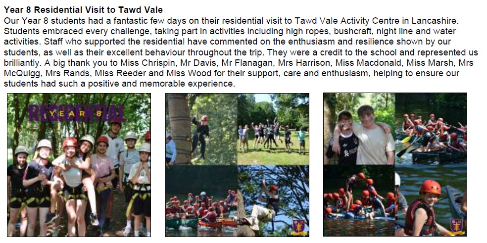 Year 8 Residential Visit to Tawd Vale